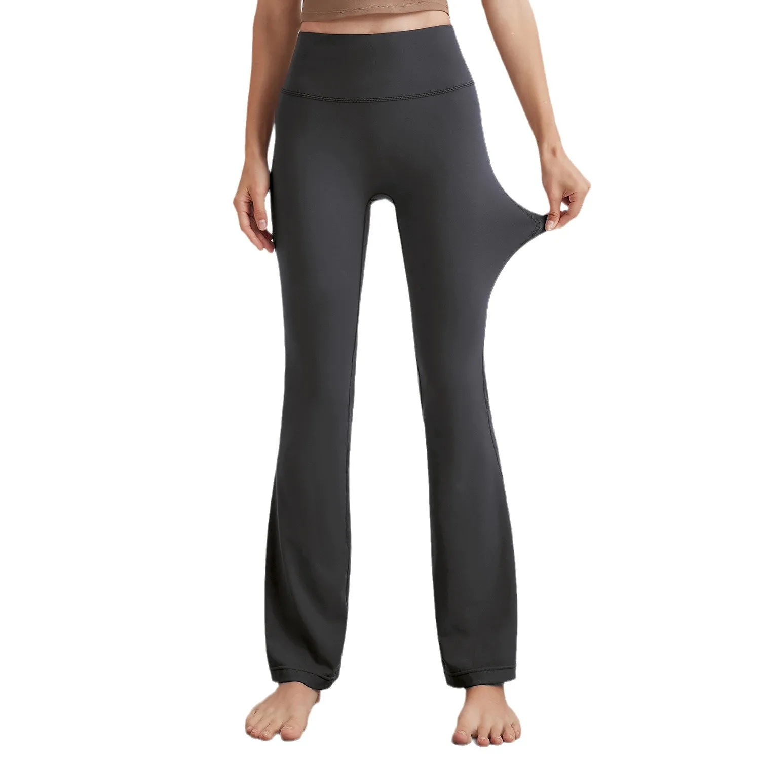 Women's High Waist Peach Butt Lifting Yoga Flare Pants Quick-Drying Nude Slimming Fitness Wide Leg Pants Solid Print