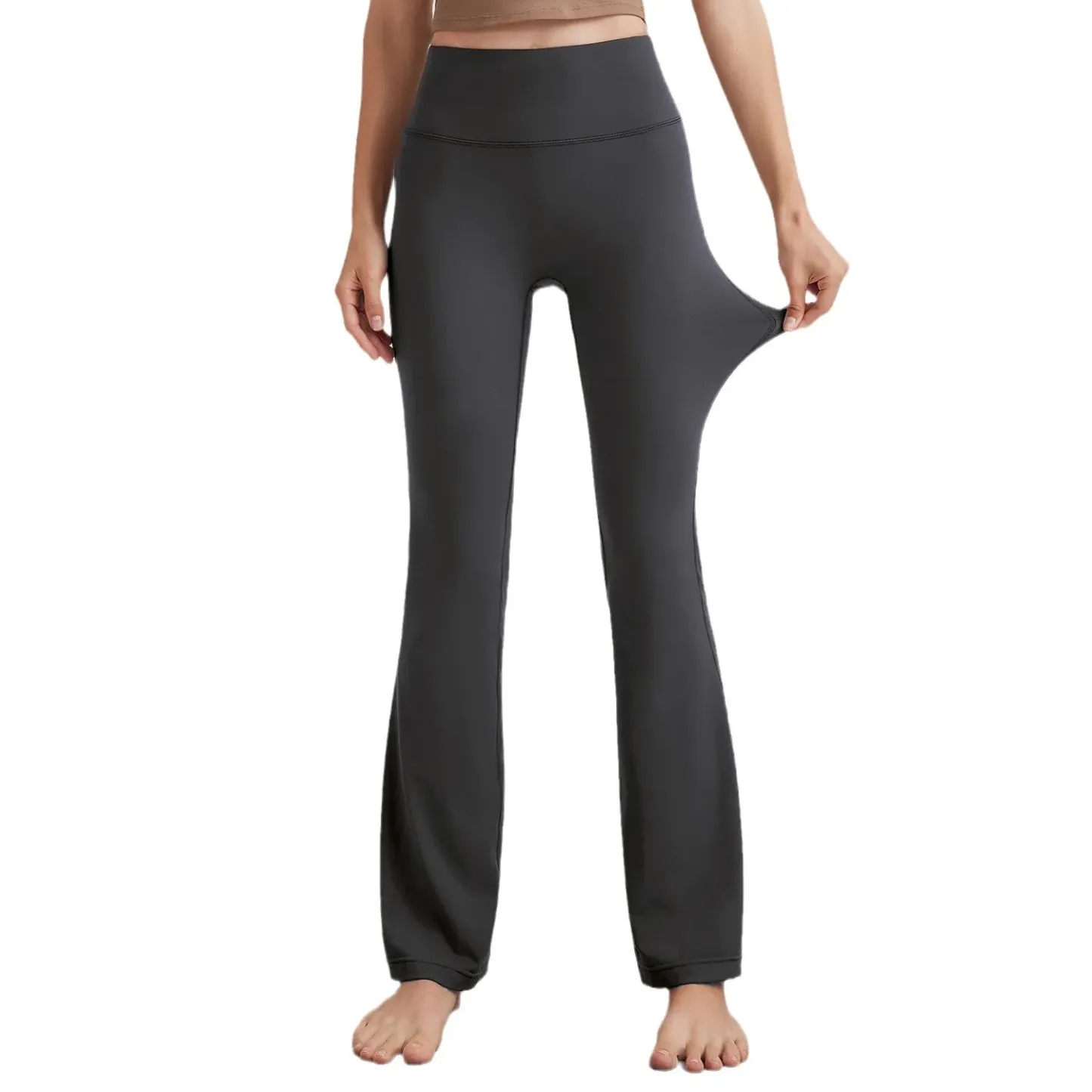 Women's High Waist Peach Butt Lifting Yoga Flare Pants Quick-Drying Nude Slimming Fitness Wide Leg Pants Solid Print