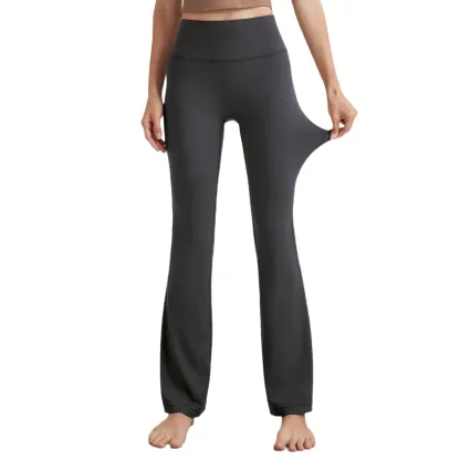 Women's High Waist Peach Butt Lifting Yoga Flare Pants Quick-Drying Nude Slimming Fitness Wide Leg Pants Solid Print