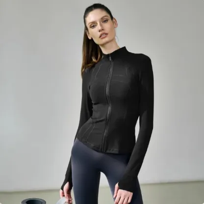 China Factory Soft Fitness Sports Top Long Sleeve Slimming Running Gym Jacket Solid Color Plus Size Lulu Yoga Jacket for Woman