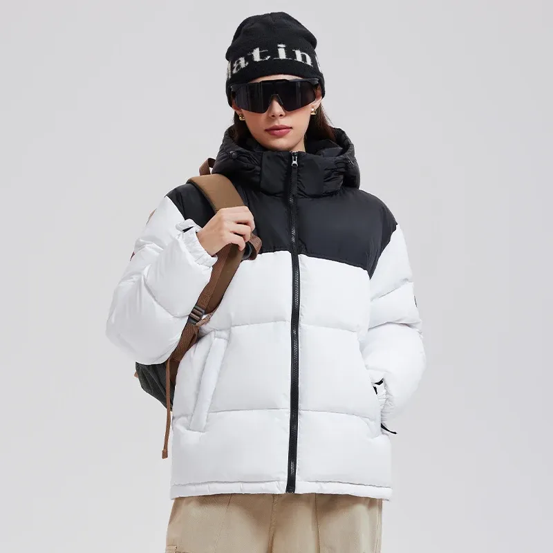 Unisex Warm Down Jacket Coat Stand Collar Zipper Closure With Hooded Winter Filling Duck Down Men's Puffer Down Jacket