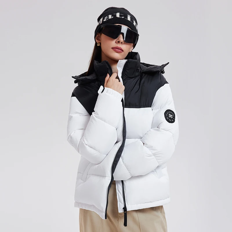 Unisex Warm Down Jacket Coat Stand Collar Zipper Closure With Hooded Winter Filling Duck Down Men's Puffer Down Jacket