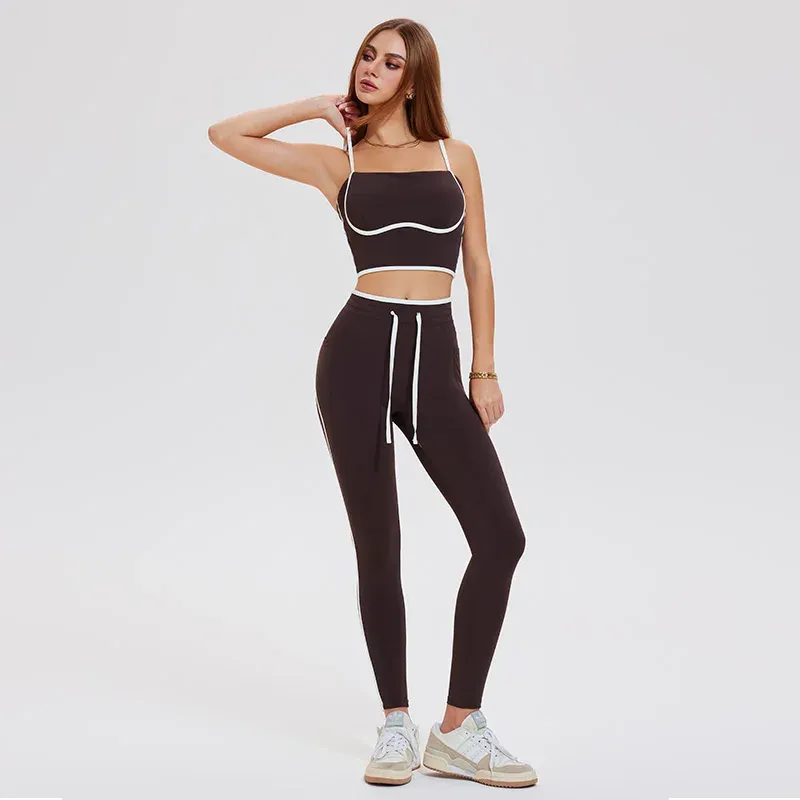 Spandex Gym Clothings Double V Shape Butt Hips Lifting Contrast Color Yoga Pants Workout Wear Women Gym Yoga Leggings