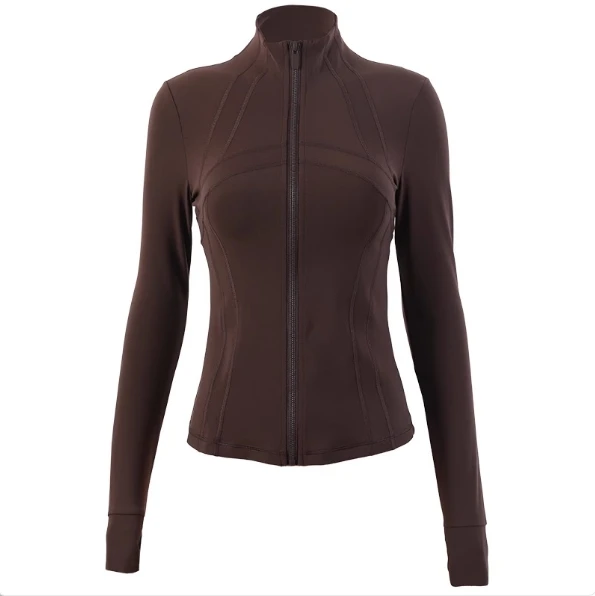 China Factory Soft Fitness Sports Top Long Sleeve Slimming Running Gym Jacket Solid Color Plus Size Lulu Yoga Jacket for Woman