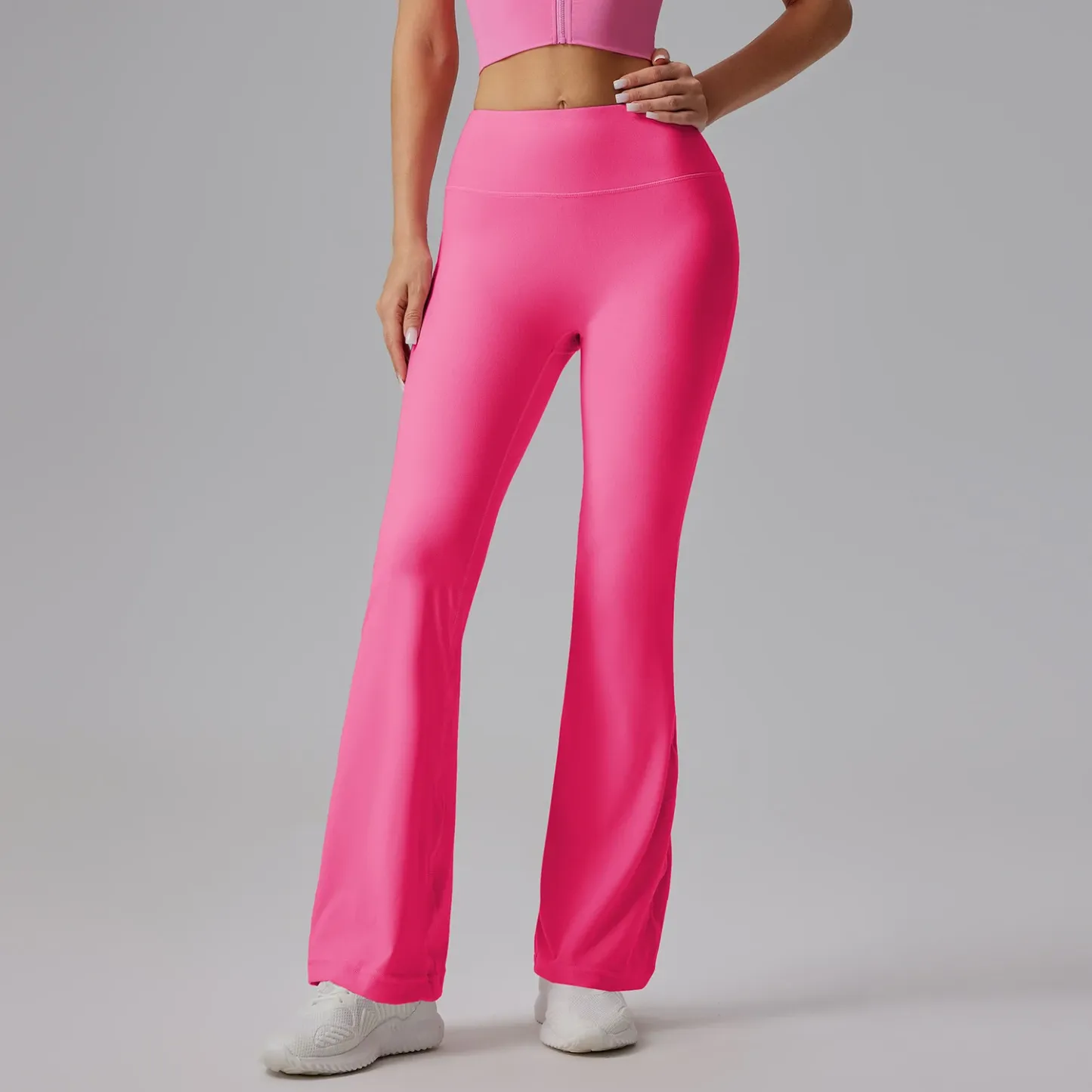 Women's High Waist Peach Butt Lifting Yoga Flare Pants Quick-Drying Nude Slimming Fitness Wide Leg Pants Solid Print