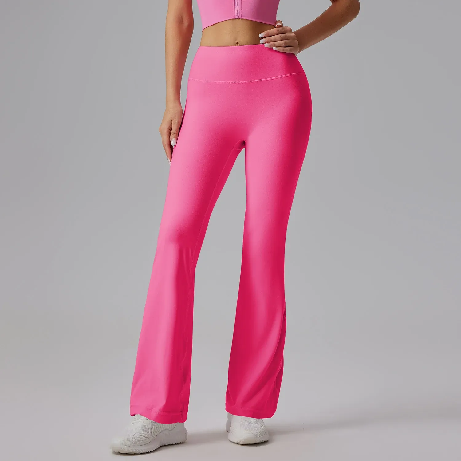 Women's High Waist Peach Butt Lifting Yoga Flare Pants Quick-Drying Nude Slimming Fitness Wide Leg Pants Solid Print