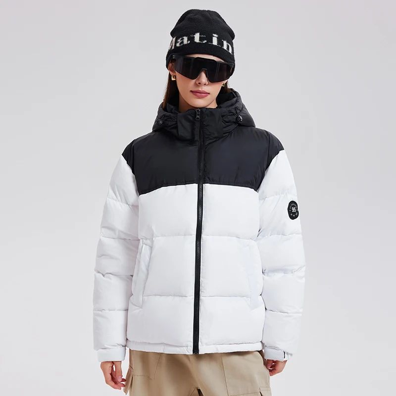 Unisex Warm Down Jacket Coat Stand Collar Zipper Closure With Hooded W