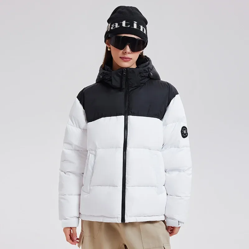 Unisex Warm Down Jacket Coat Stand Collar Zipper Closure With Hooded Winter Filling Duck Down Men's Puffer Down Jacket