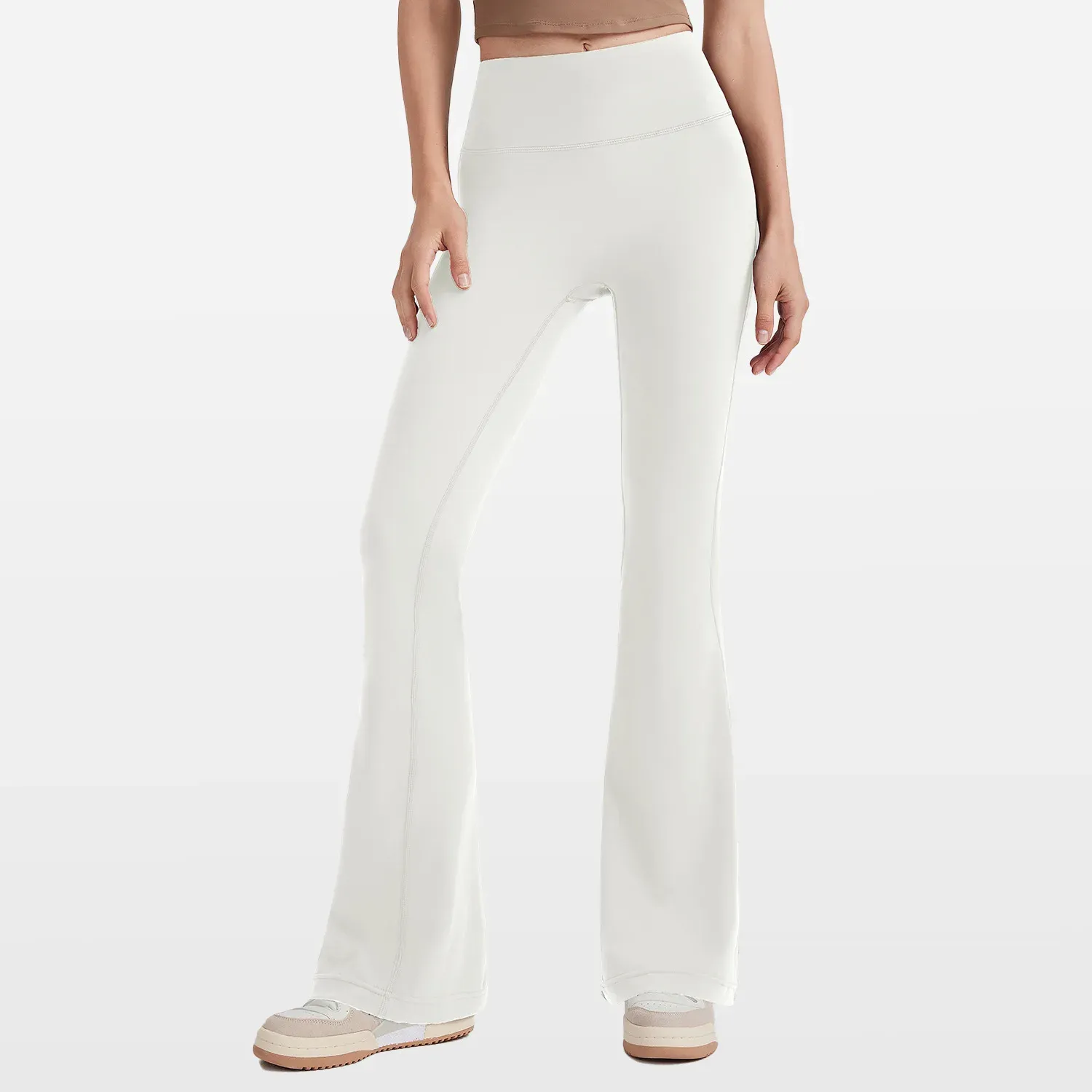 Women's High Waist Peach Butt Lifting Yoga Flare Pants Quick-Drying Nude Slimming Fitness Wide Leg Pants Solid Print