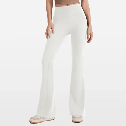 Women's High Waist Peach Butt Lifting Yoga Flare Pants Quick-Drying Nude Slimming Fitness Wide Leg Pants Solid Print