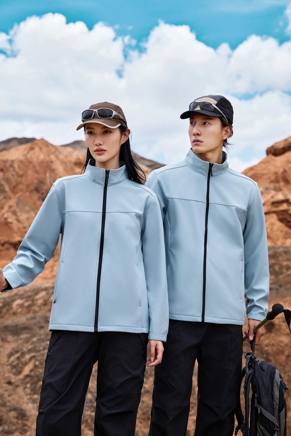 Mock-neck softshell fleece jacket