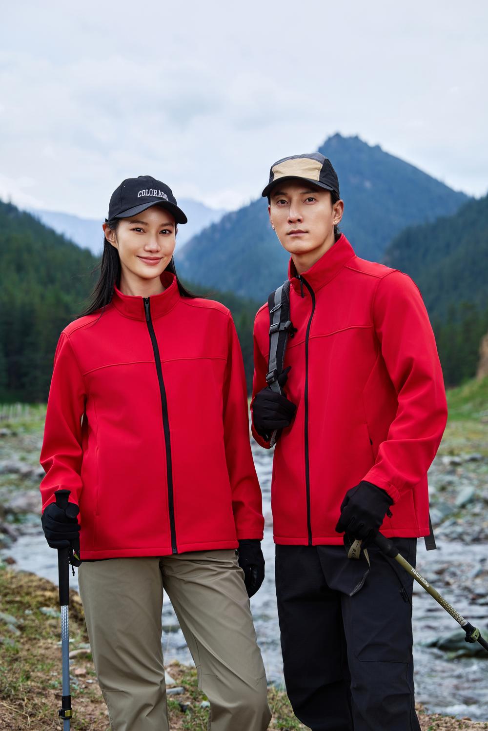 Mock-neck softshell fleece jacket