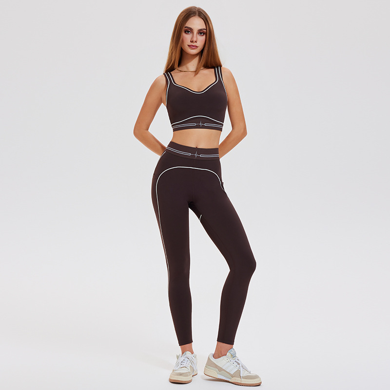 Fitness Yoga Wear Set High Elastic Quick Dry Workout Clothing Running Sports Gym Contrast Color Set for Women-TCK50756