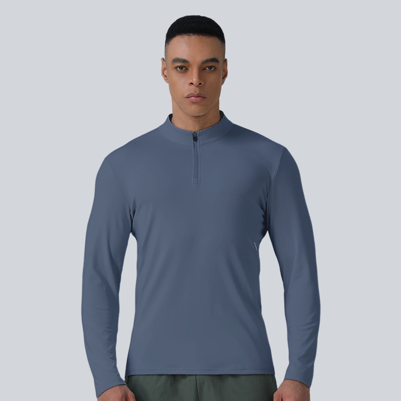 Autumn Winter Men's Stand Collar Zipper Top New Outdoor Running Fitness Long Sleeve Sports Casual Elastic Slim Fit Long Sleeve