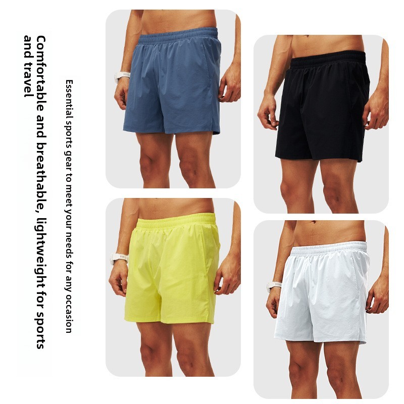 Men's Quick-Dry Running Shorts Summer Breathable Ice Silk Bare Feel Fitness Back Waist Zipper Pocket Sports Shorts