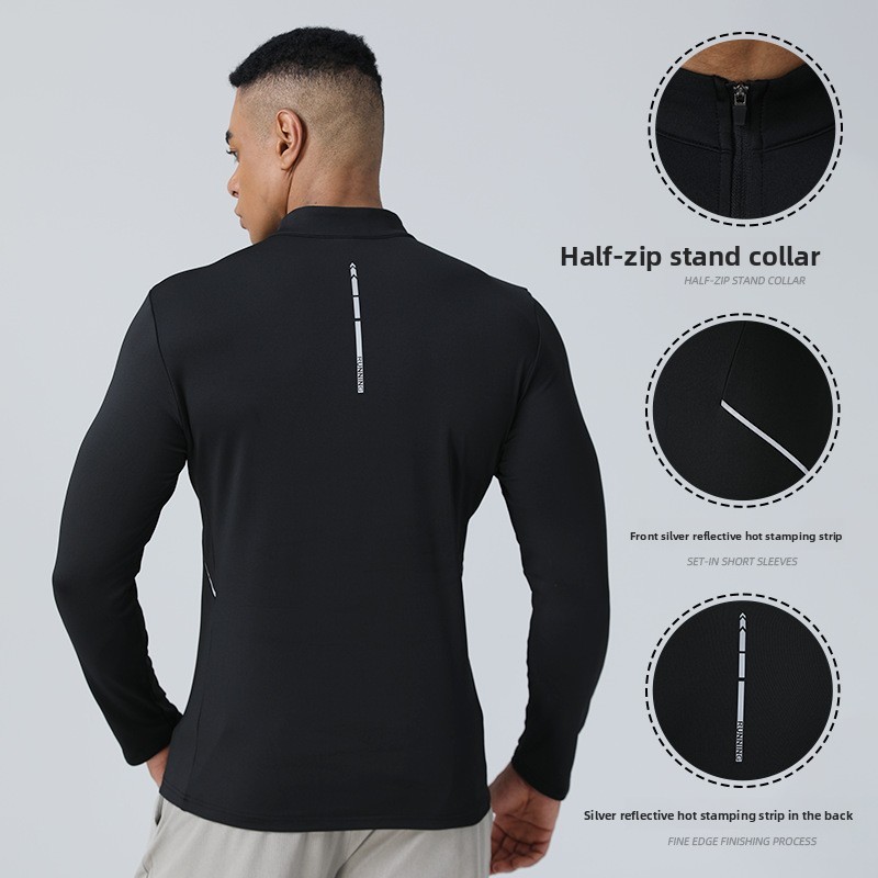 Autumn Winter Men's Stand Collar Zipper Top New Outdoor Running Fitness Long Sleeve Sports Casual Elastic Slim Fit Long Sleeve