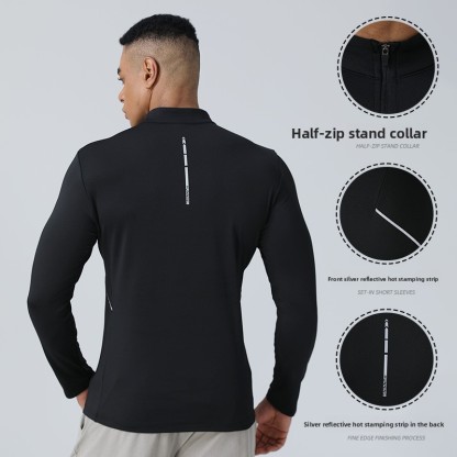 Autumn Winter Men's Stand Collar Zipper Top New Outdoor Running Fitness Long Sleeve Sports Casual Elastic Slim Fit Long Sleeve
