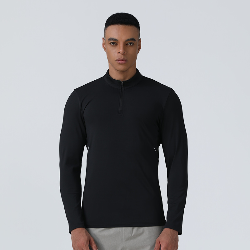 Autumn Winter Men's Stand Collar Zipper Top New Outdoor Running Fitness Long Sleeve Sports Casual Elastic Slim Fit Long Sleeve