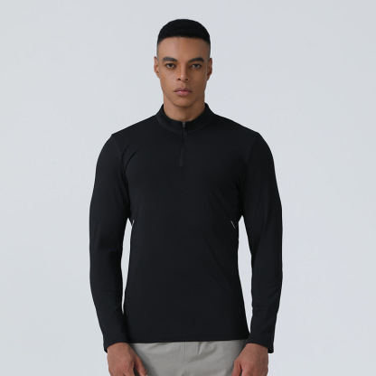 Autumn Winter Men's Stand Collar Zipper Top New Outdoor Running Fitness Long Sleeve Sports Casual Elastic Slim Fit Long Sleeve