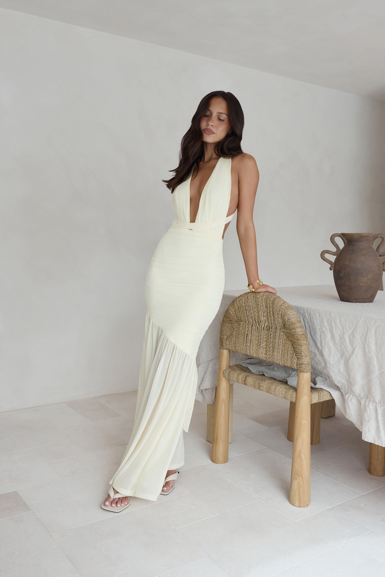 Ocean Winds Halter Maxi Dress Yellow-Roy Dress