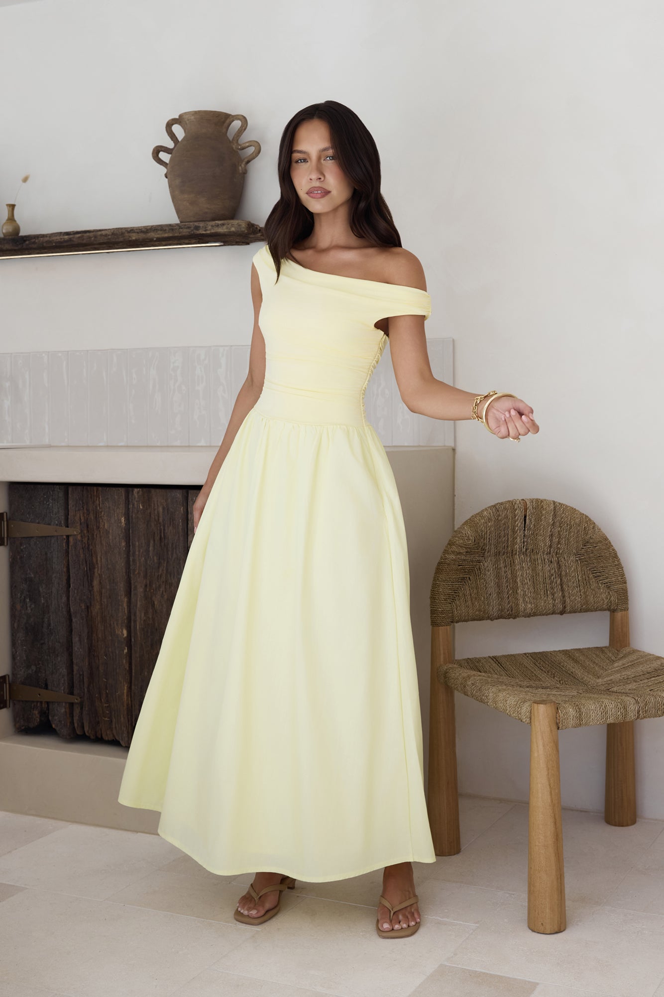 Days Of The Sun Off Shoulder Maxi Dress Yellow-Roy Dress