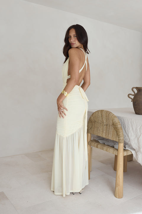 Ocean Winds Halter Maxi Dress Yellow-Roy Dress