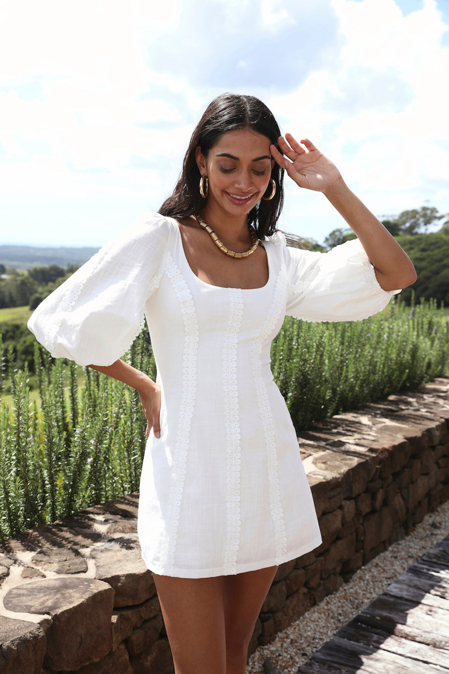 Crashing Into You Dress White-Roy Dress