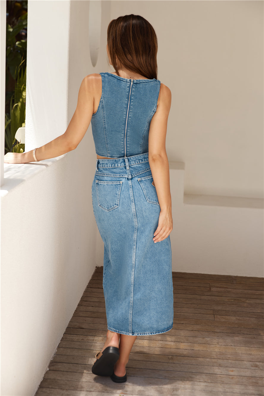 ABRAND 99 Low Maxi Skirt Mid Vintage Blue-Roy Dress