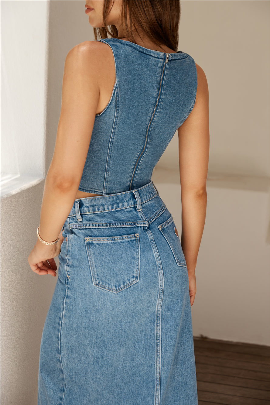 ABRAND 99 Low Maxi Skirt Mid Vintage Blue-Roy Dress