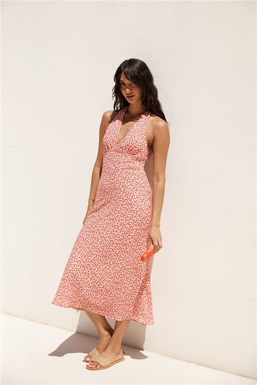 Island Dream Halter Maxi Dress Red-Roy Dress