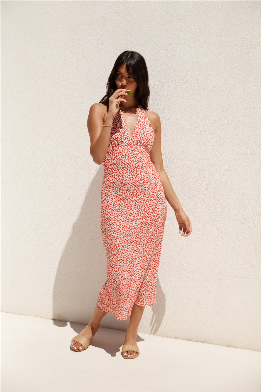 Island Dream Halter Maxi Dress Red-Roy Dress