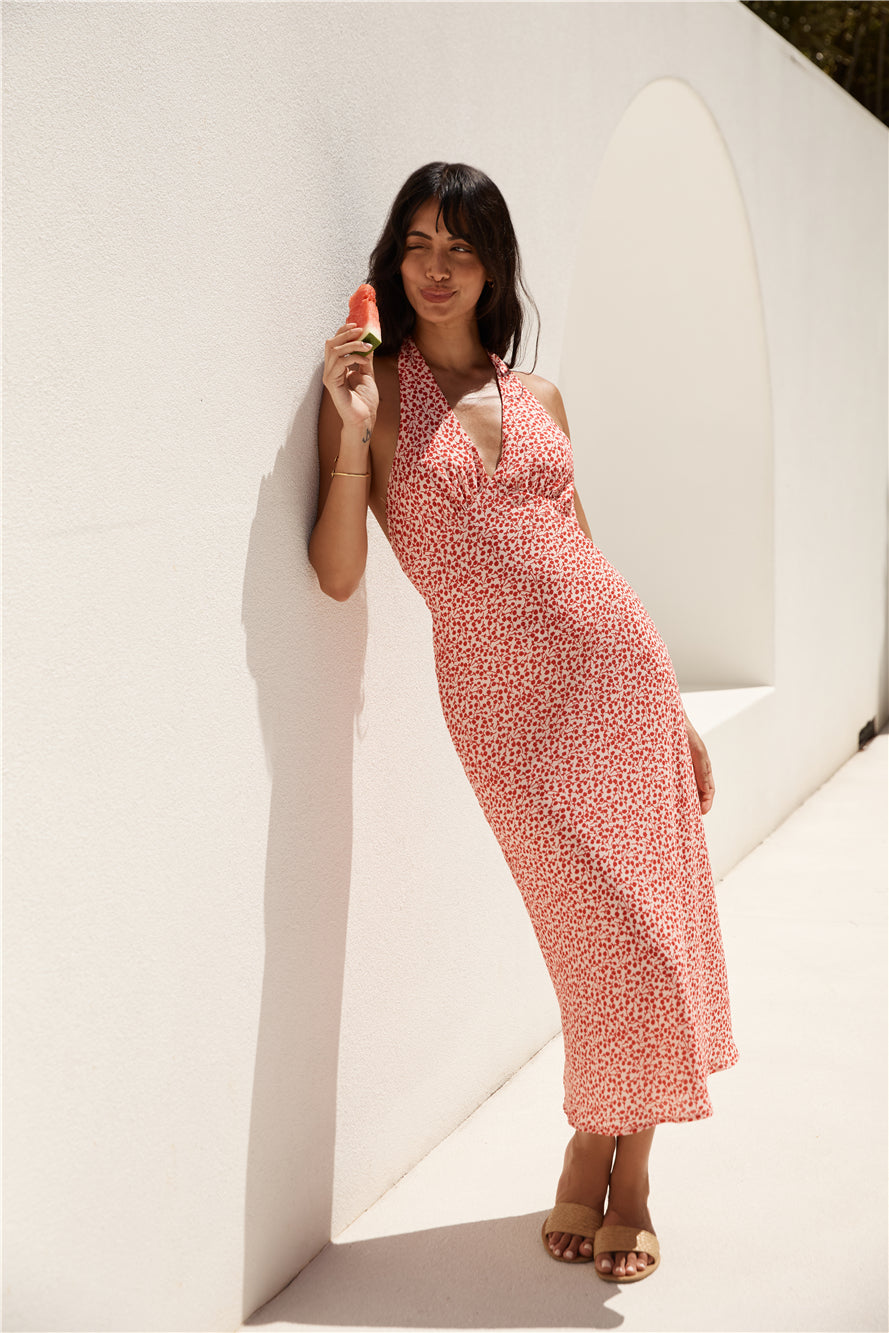 Island Dream Halter Maxi Dress Red-Roy Dress