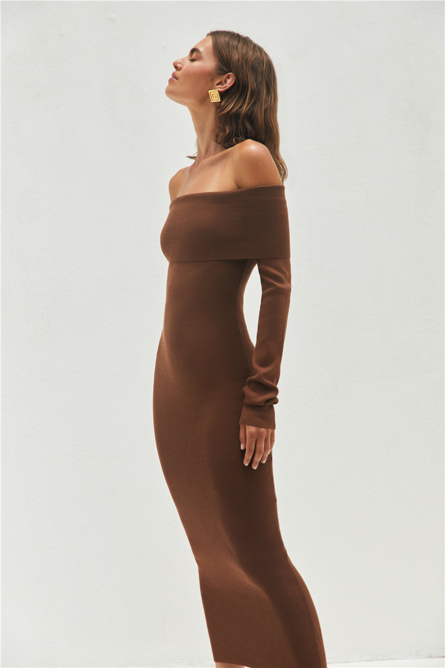 Angels Sing Off Shoulder Knit Maxi Dress Chocolate-Roy Dress