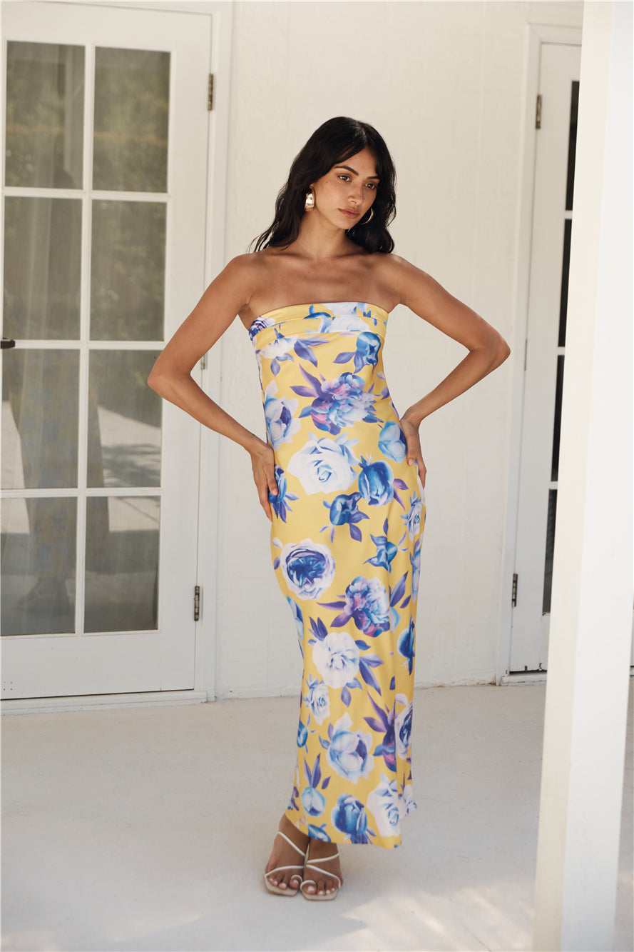 True Royalty Strapless Maxi Dress Yellow-Roy Dress