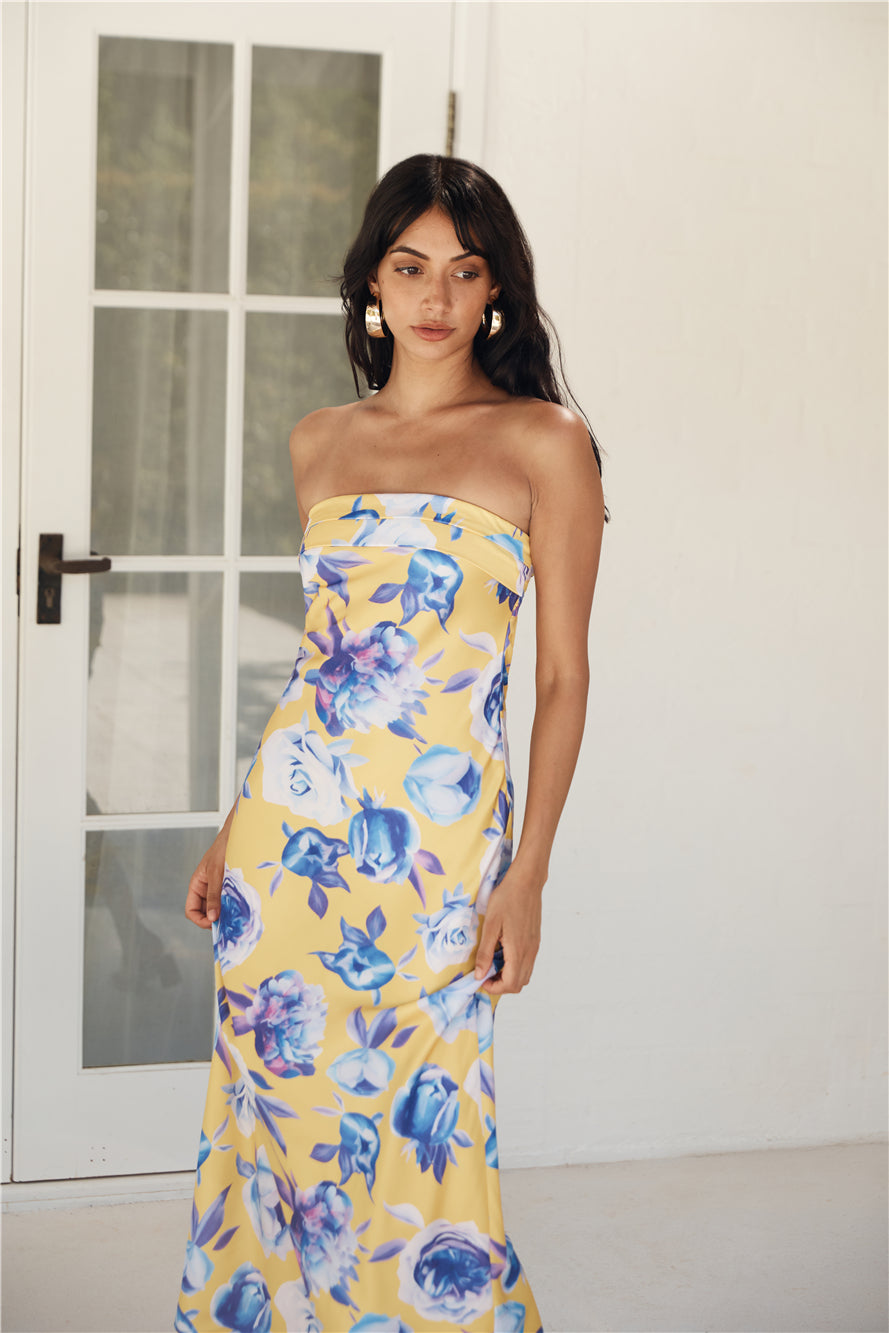True Royalty Strapless Maxi Dress Yellow-Roy Dress