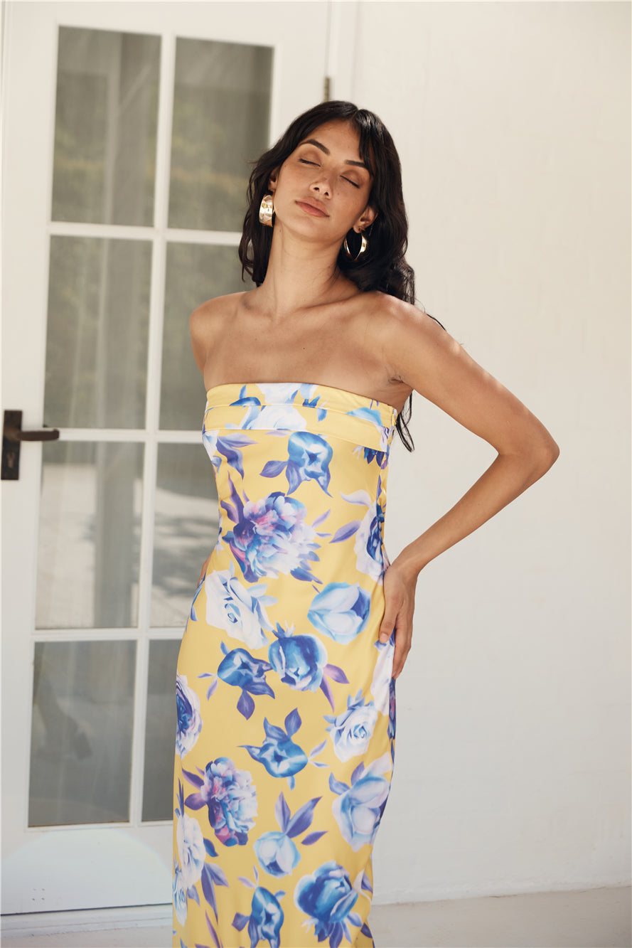 True Royalty Strapless Maxi Dress Yellow-Roy Dress