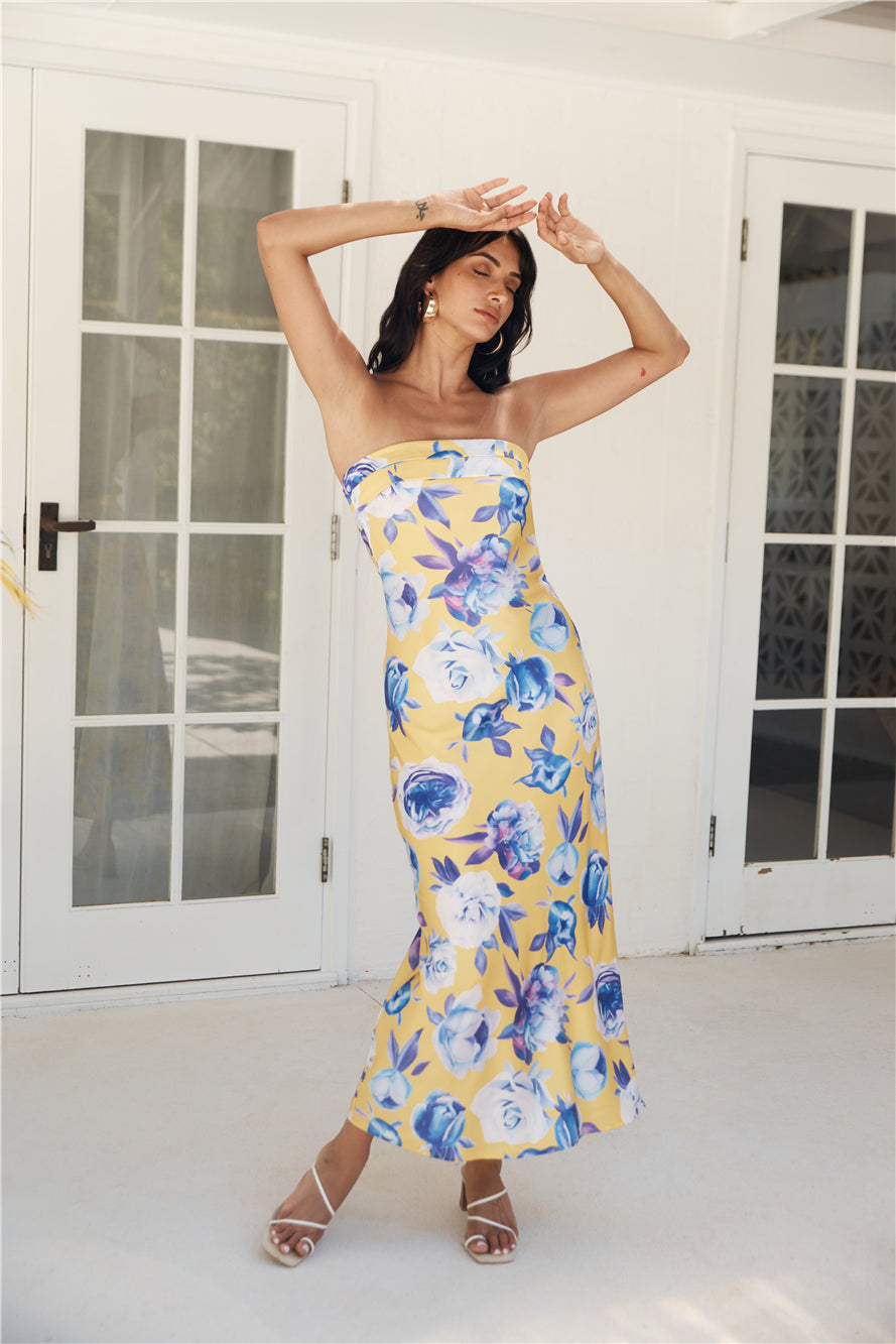 True Royalty Strapless Maxi Dress Yellow-Roy Dress