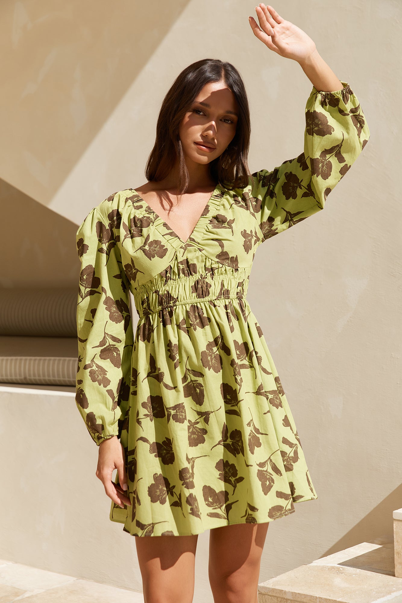 Aster Long Sleeve Mini Dress Green-Roy Dress