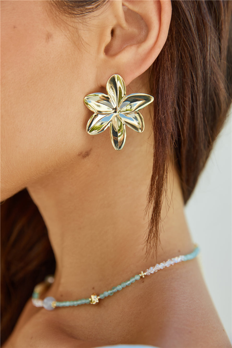 18K Gold Plated Flower Island Earrings Gold-Roy Dress