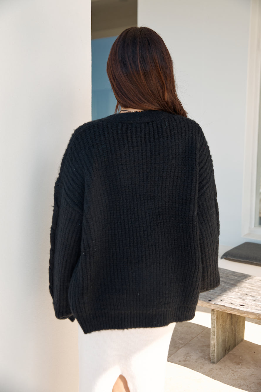 Camp Fire Stories Knit Cardigan Black-Roy Dress