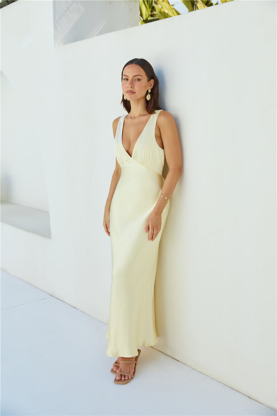 Cheers To You Satin Maxi Dress Yellow-Roy Dress