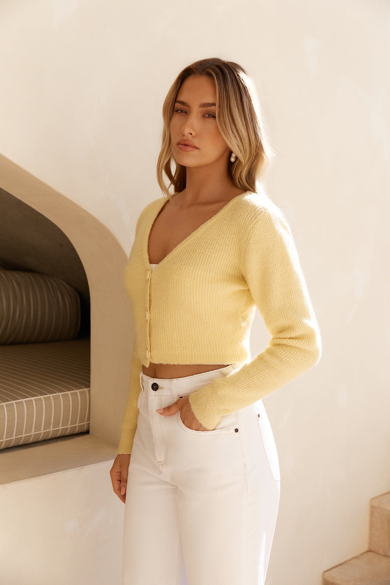 Soft Feel Fluffy Cardigan Yellow-Roy Dress