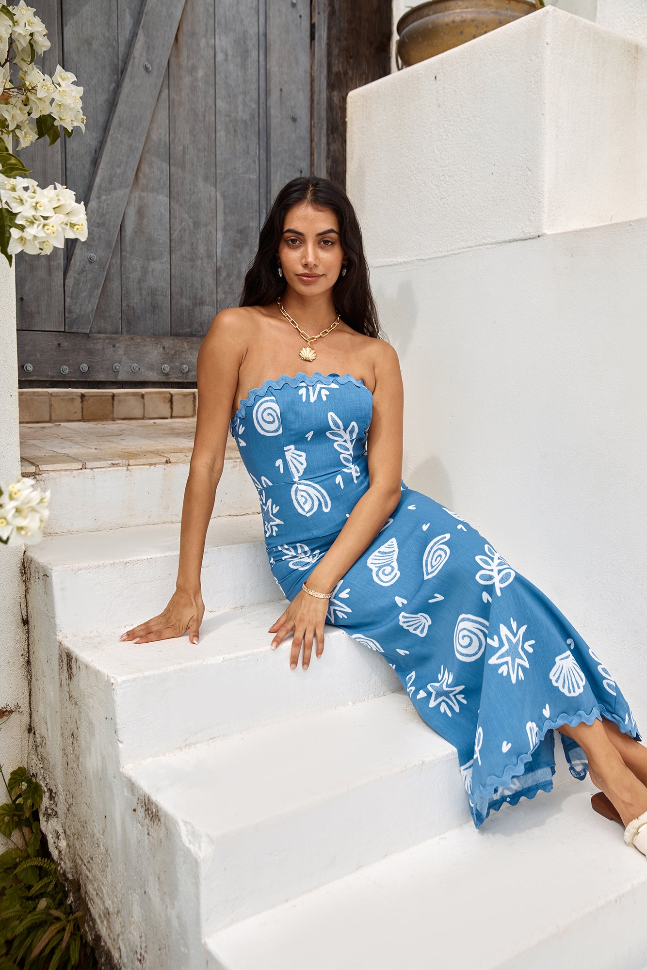 Mykonos Mode Strapless Maxi Dress Blue-Roy Dress