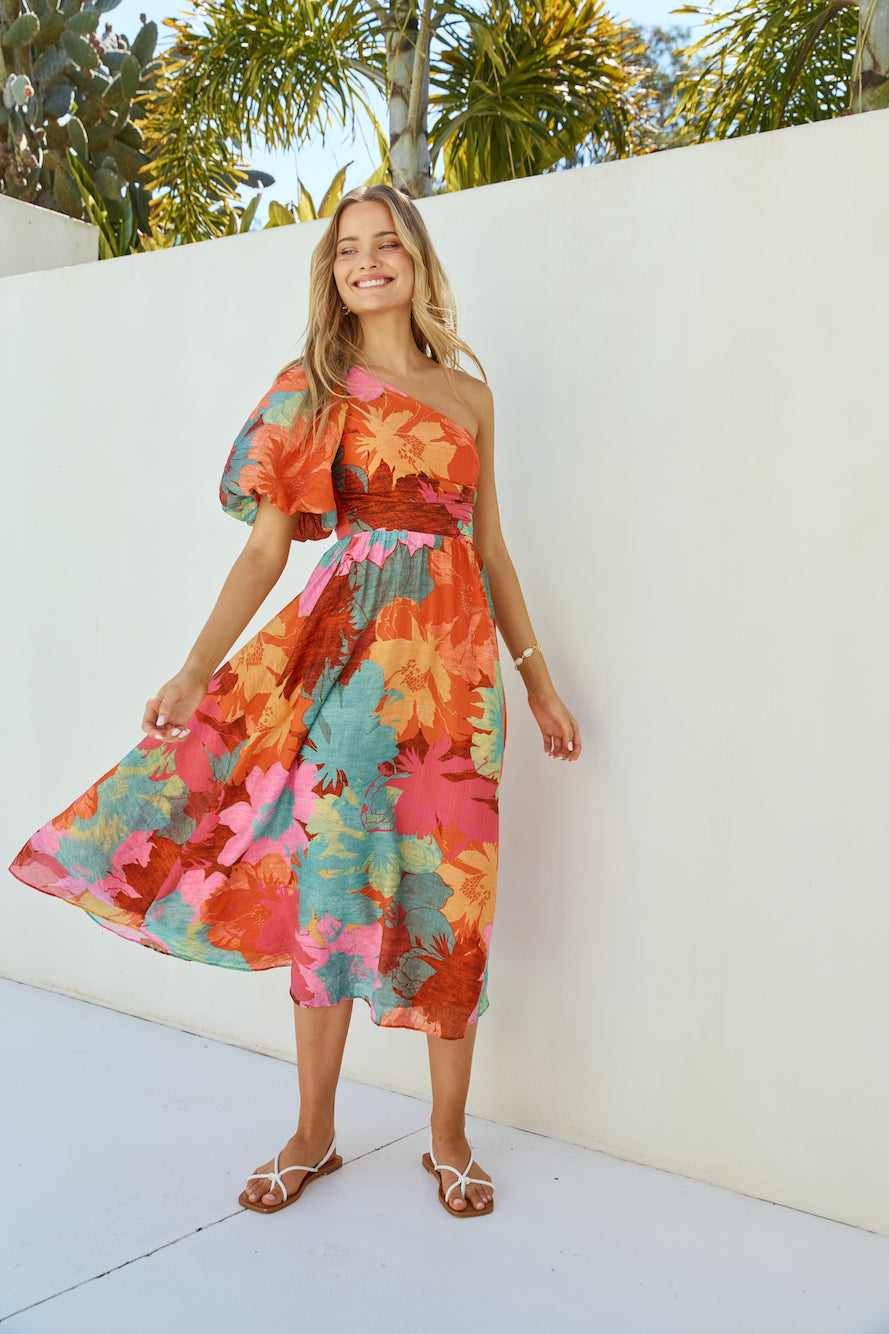 Sunseeker One Shoulder Maxi Dress Pink-Roy Dress