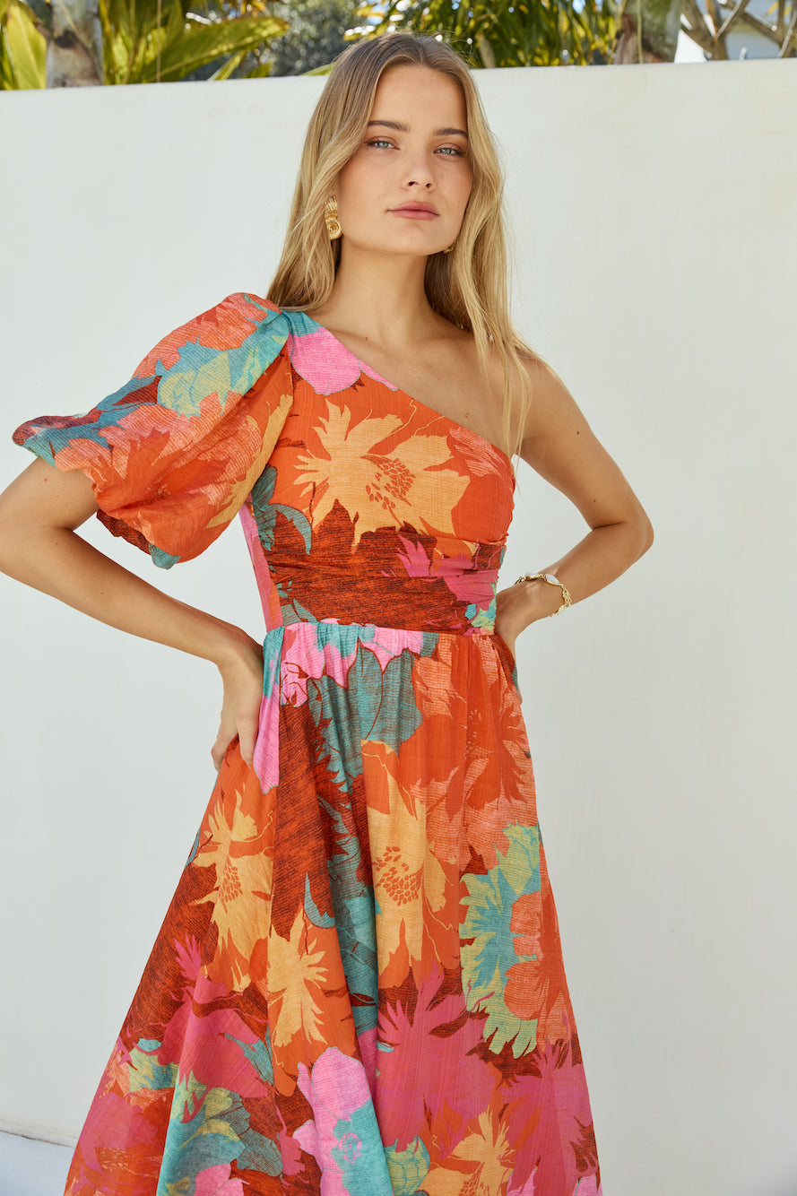 Sunseeker One Shoulder Maxi Dress Pink-Roy Dress