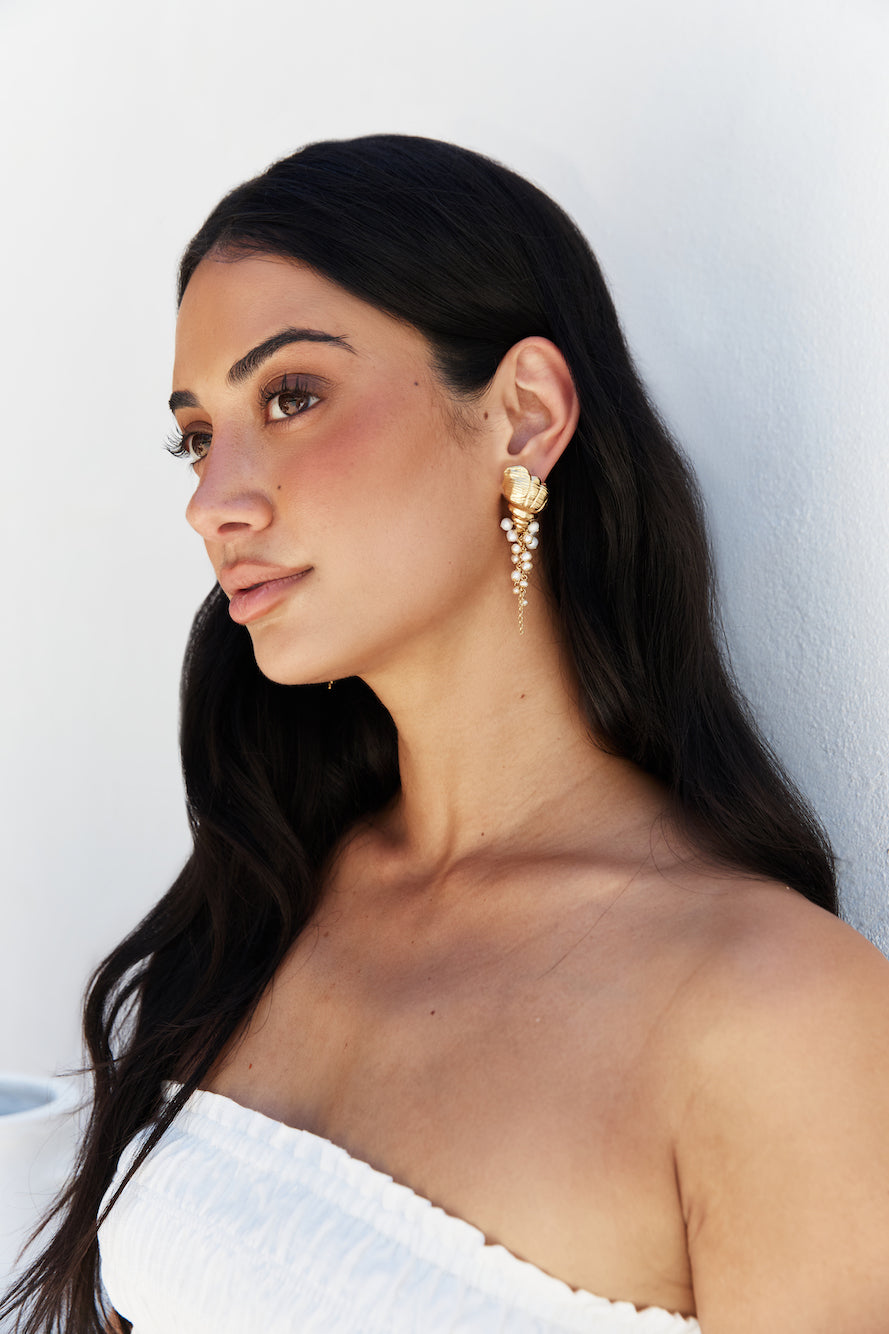 18K Gold Plated Hearing Waves Earrings Gold-Roy Dress