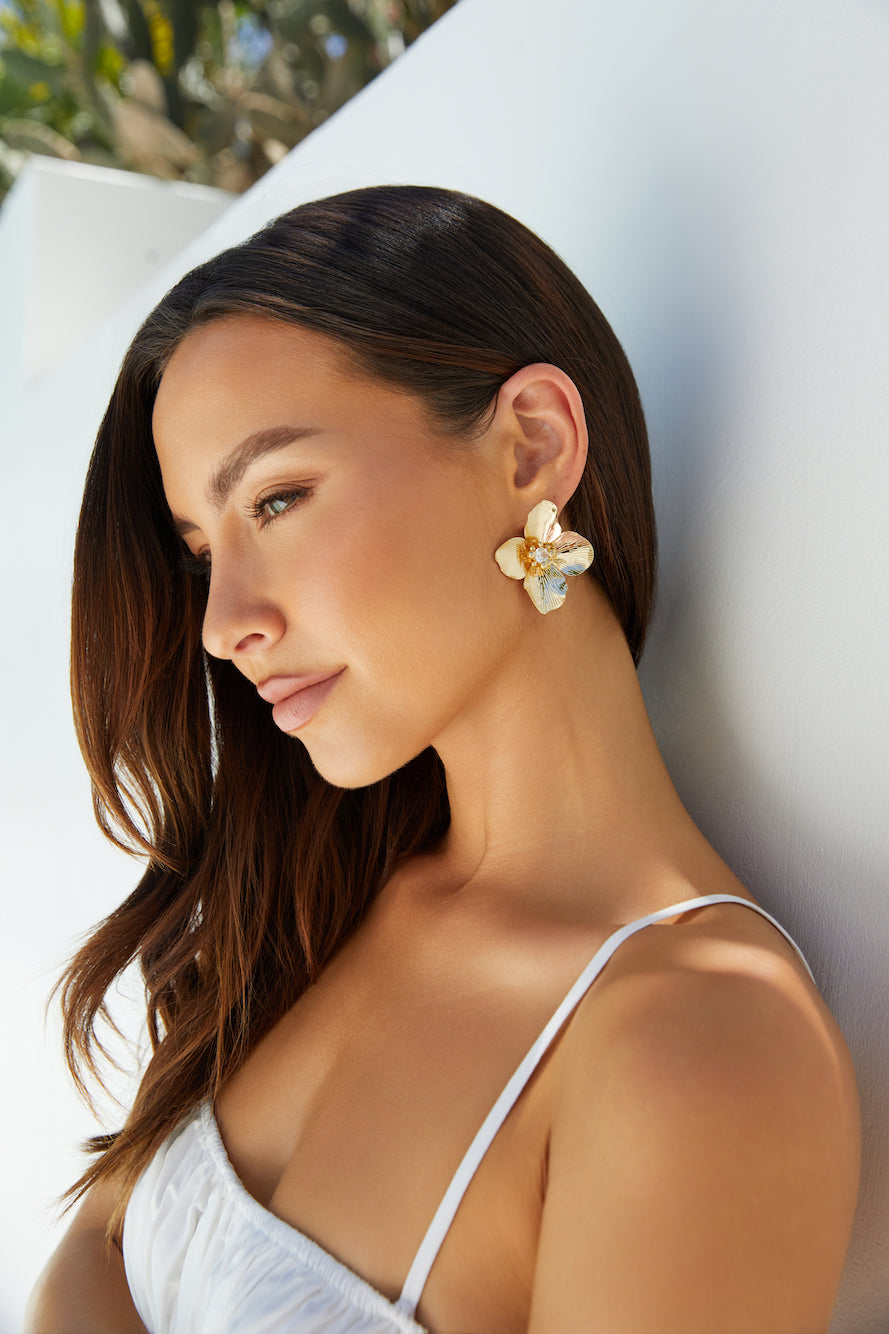 18K Gold Plated Open Heart Earrings Gold-Roy Dress