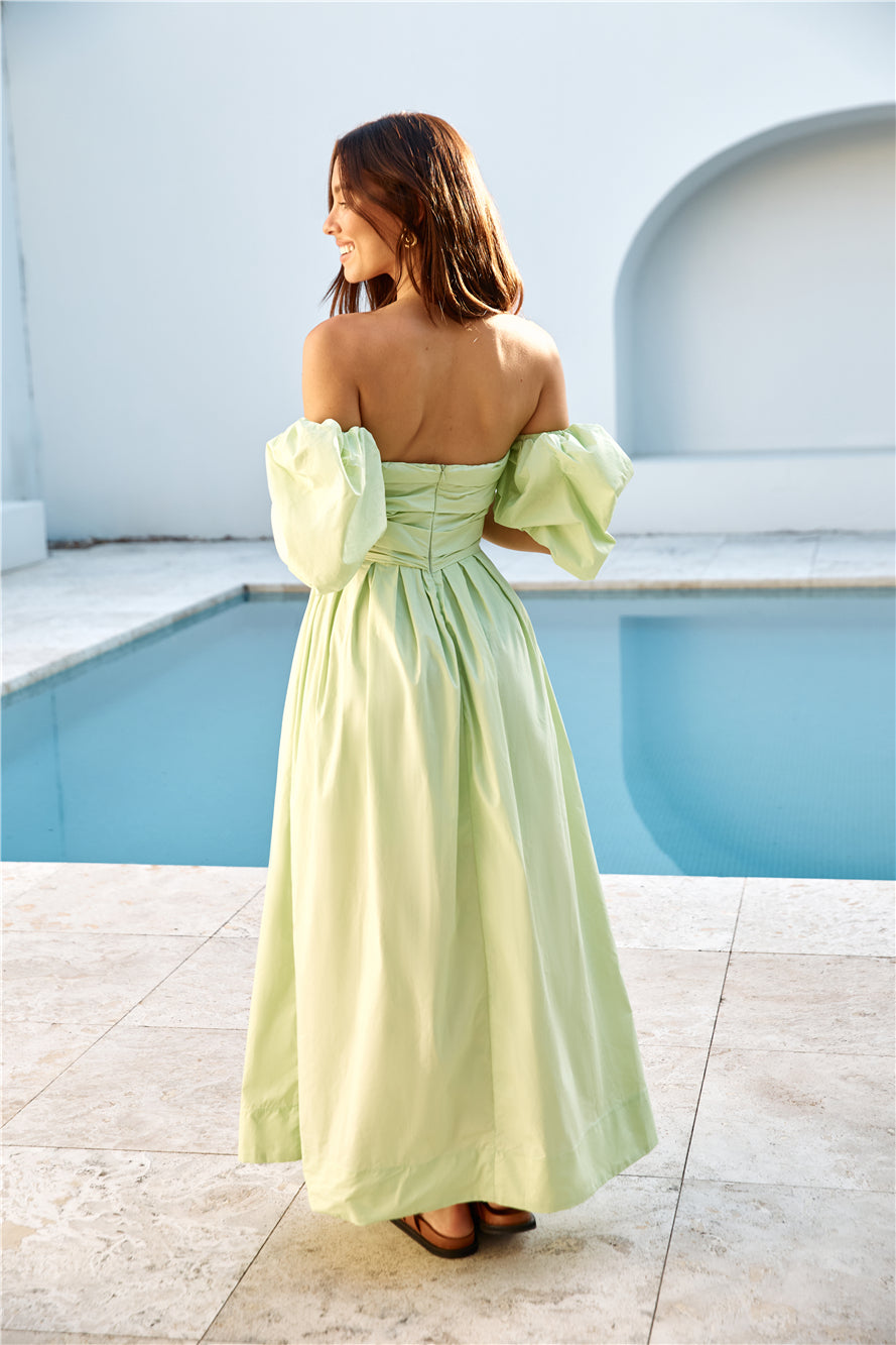 Bella Off-Shoulder Maxi Dress Green-Roy Dress