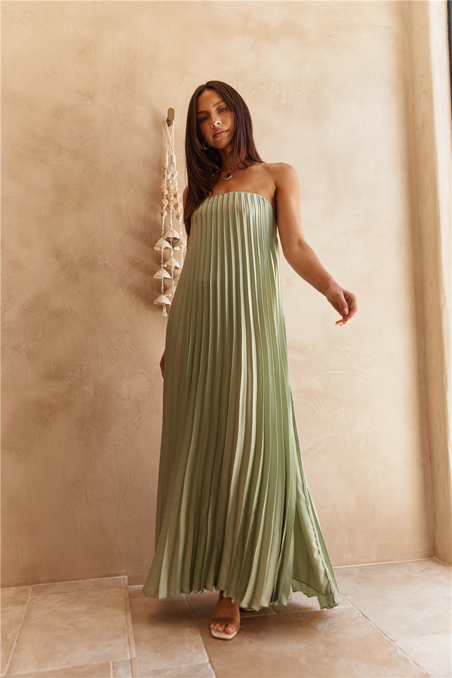 Gentle Journey Strapless Maxi Dress Sagegreen-Roy Dress
