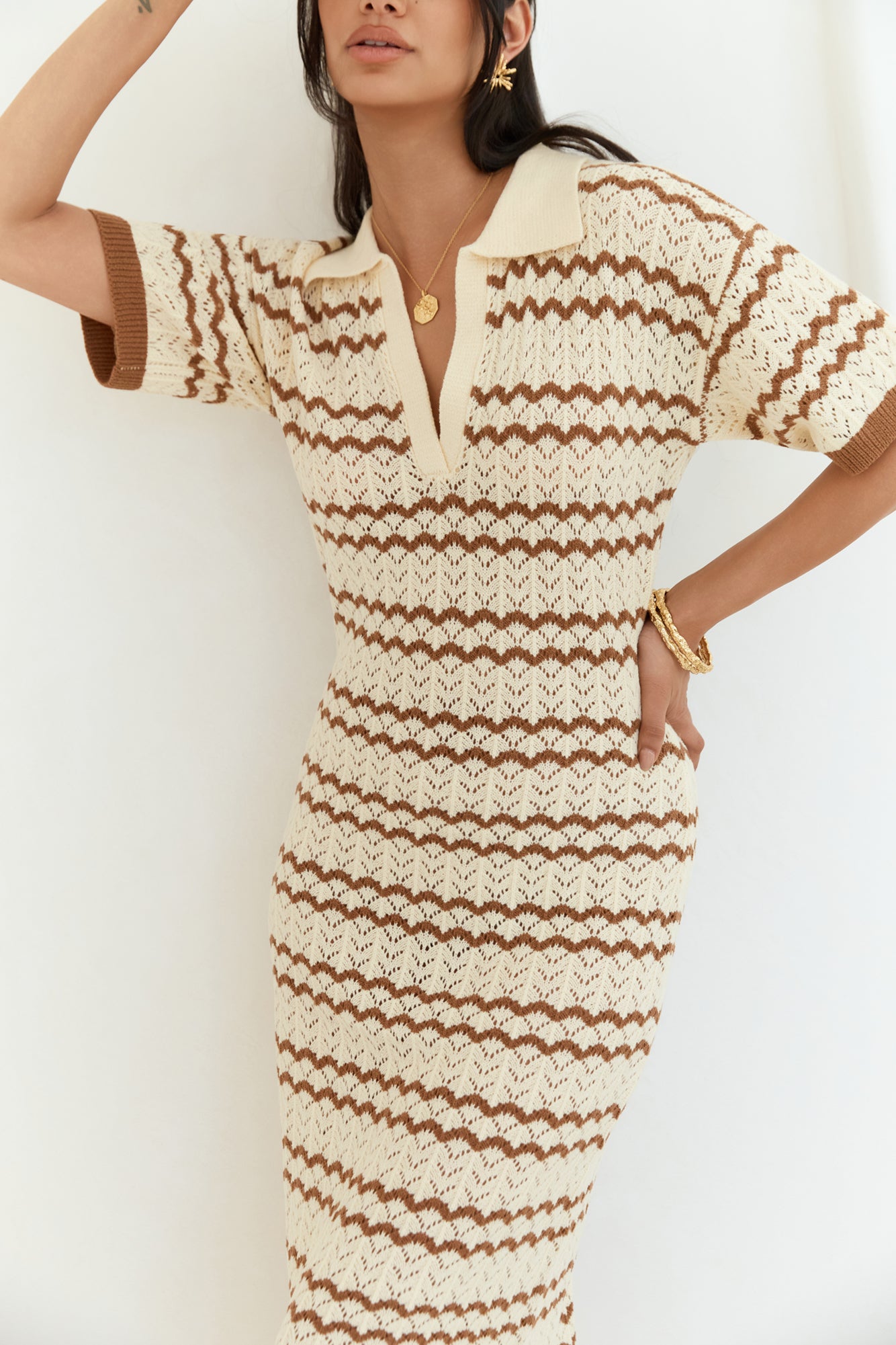 Cobble Stone Knit Maxi Dress Cream-Roy Dress